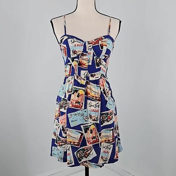 Keds Kauai Princess Hawaiian Postcard Print A-Line Mini Dress | Women's Medium - Picture 1 of 16